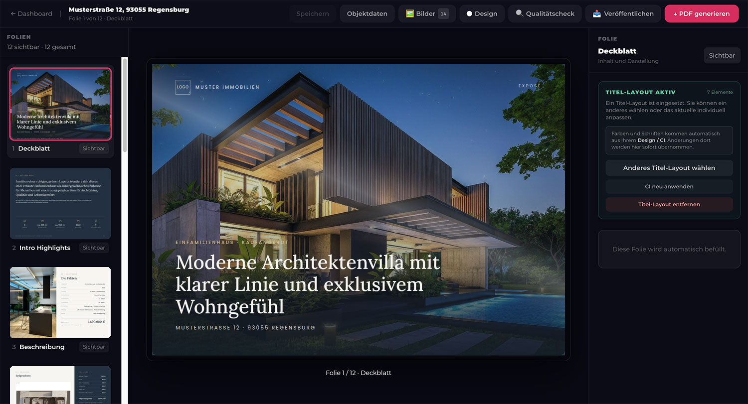 ExposéFlow – fertiges Exposé im Editor