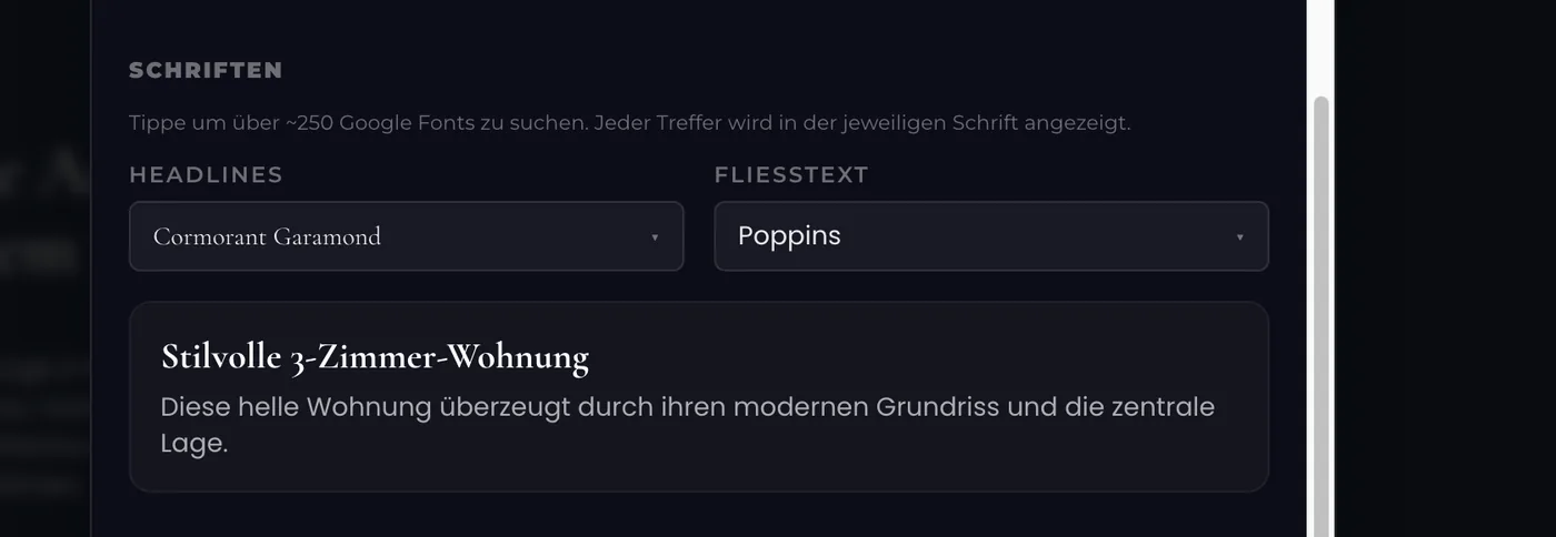Schriftauswahl aus über 250 Google Fonts