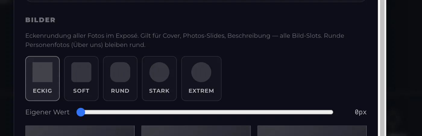 Einstellung der Eckenrundung aller Bilder